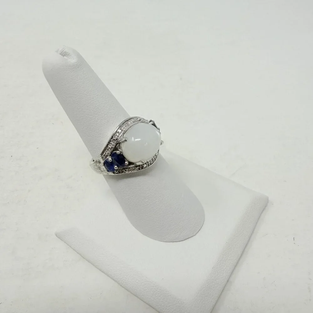 Shop‎ LC Sri Lankan Silver Moonstone/Blue Sapphire/Diamond Size 7 Ring 5361